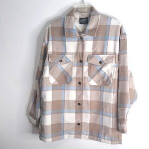 HFX - Wool; Blend Plaid Snap Front Shacket - size XS